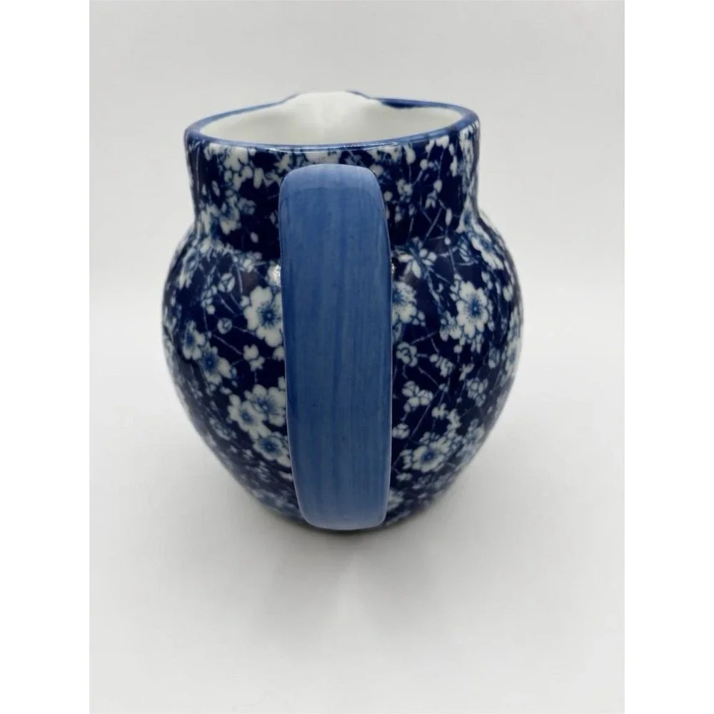 Vintage Victoria ware Flow Blue Ironstone Pitcher 7 inch England Floral